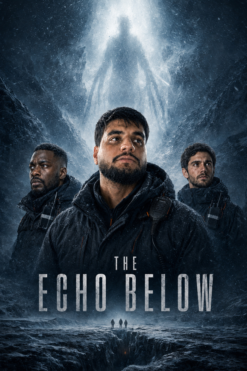 The Echo Below poster: three climbers above an icy crevasse