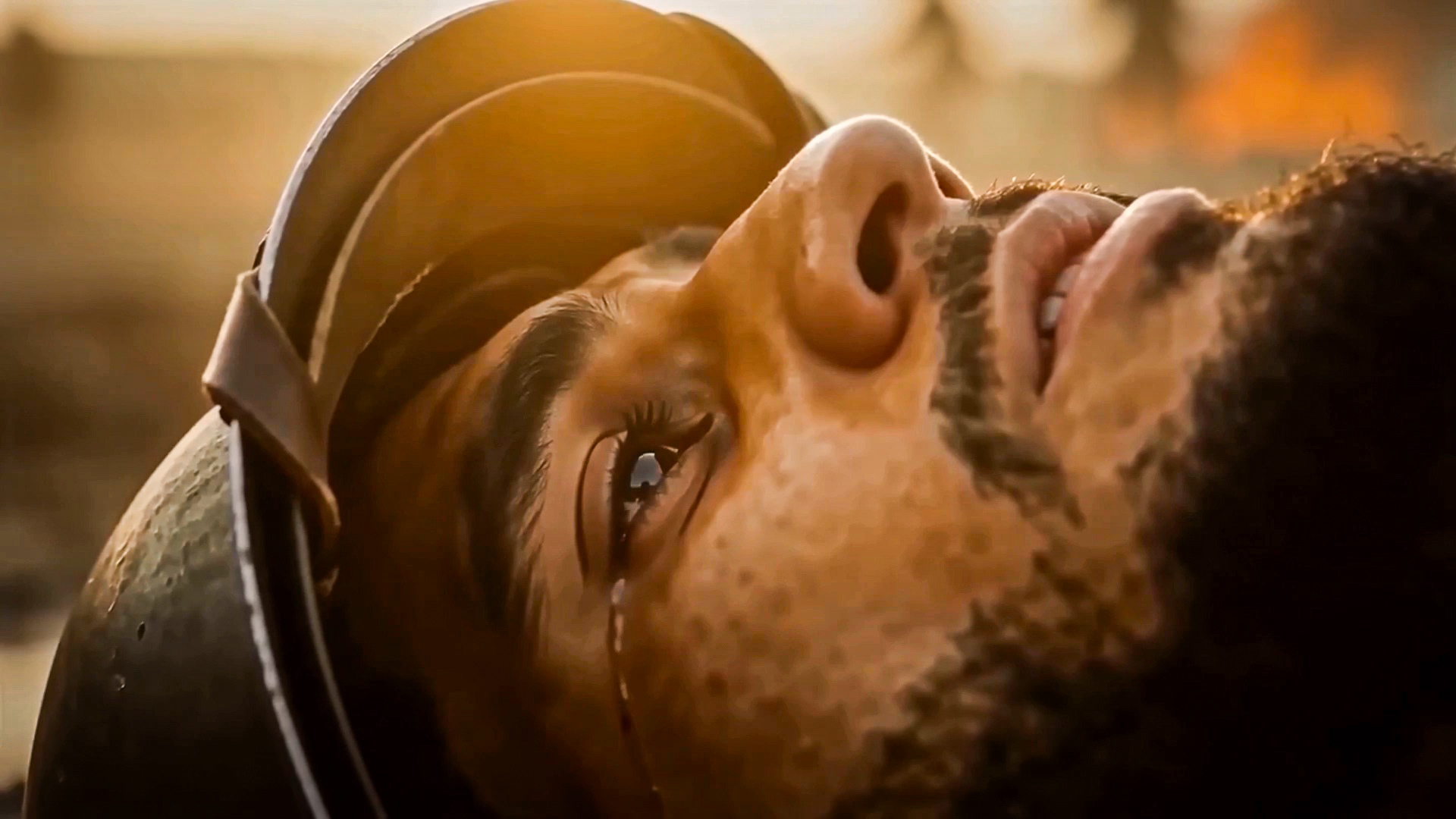 A tear on a soldier’s face in WAR FILM